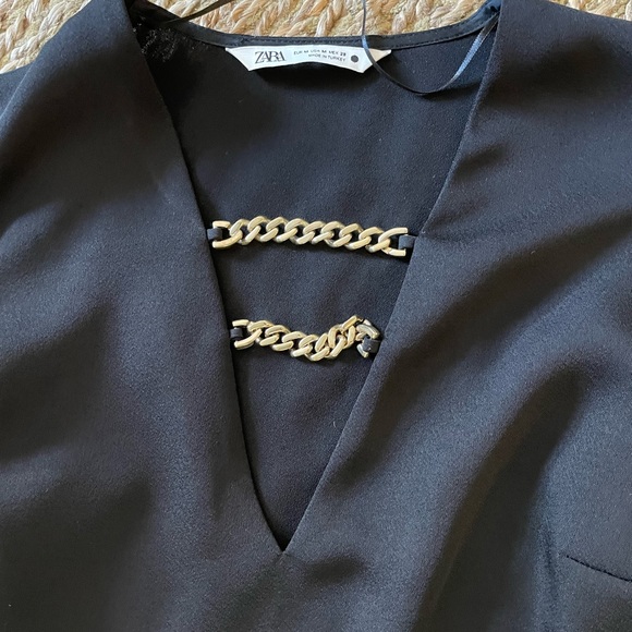 Zara Black Blouse with Gold Chain Front - Picture 2 of 3
